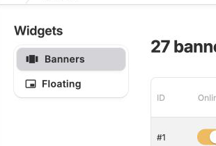 Snackeet Widgets navigation showing Banners and Floating tabs