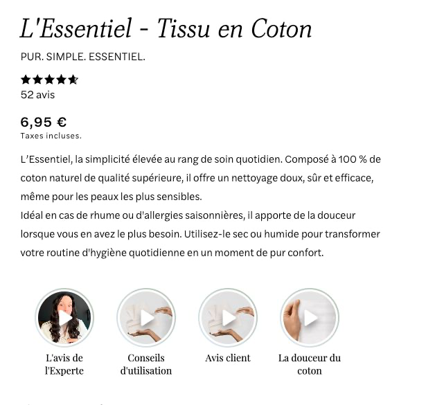 SolCotton product page with four circular Snackeet stories displayed below the product description